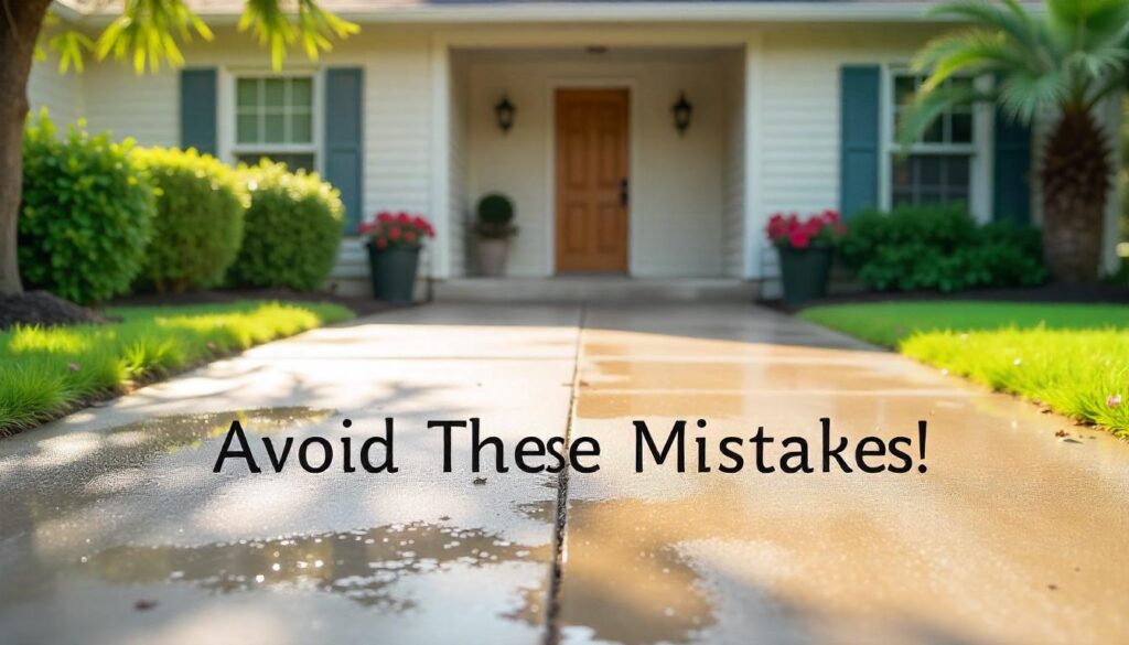 before and after comparison of a pressure washed driveway