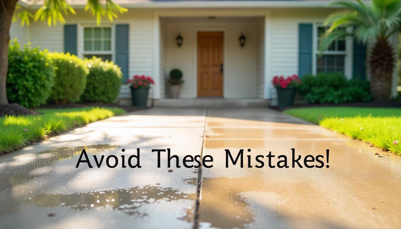 before and after comparison of a pressure washed driveway